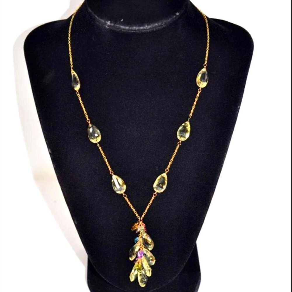 Beautiful 14 kt Solid Gold Rare Gemstones Fine Jewelry Necklace